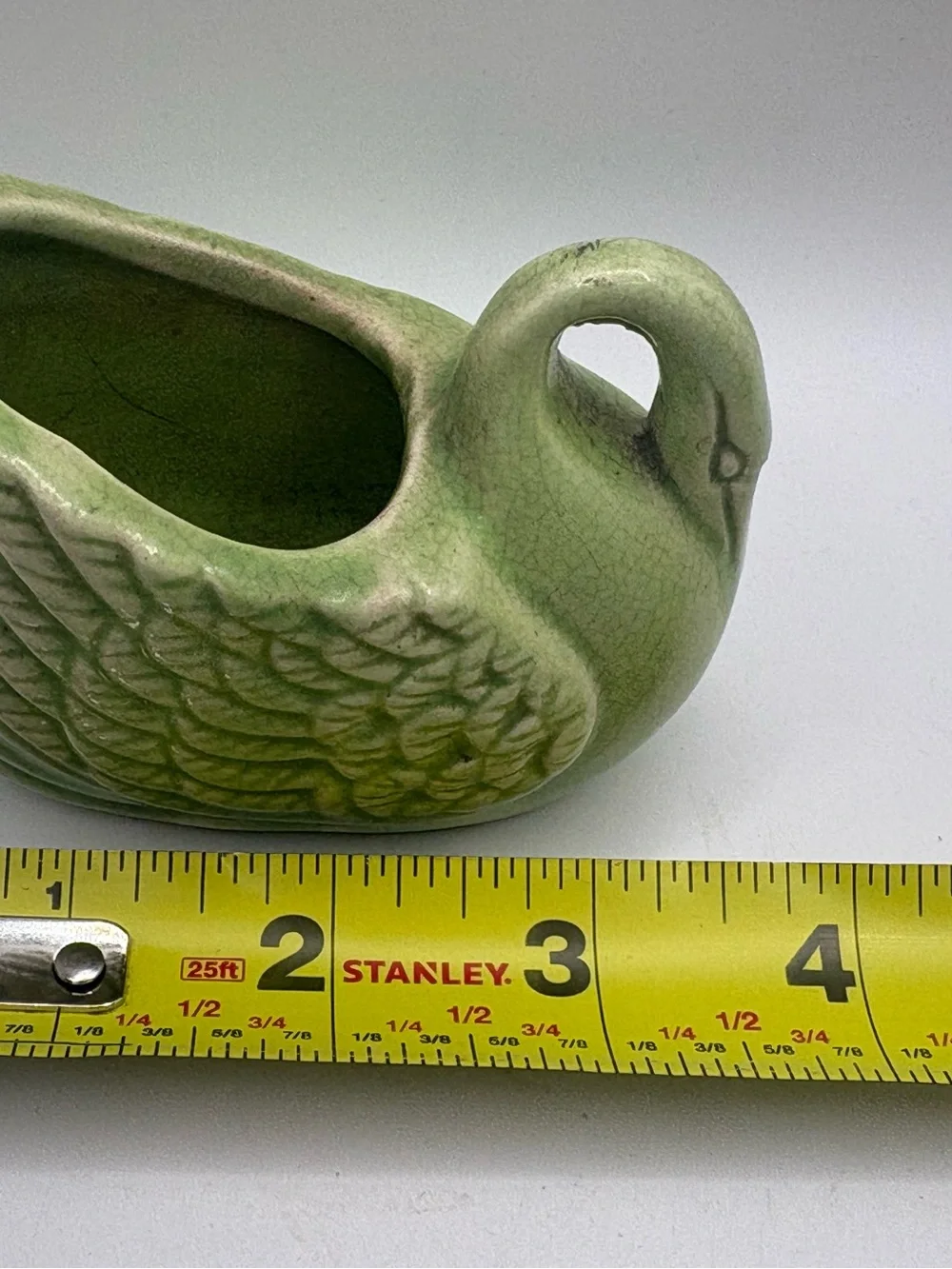 Vintage Green Ceramic Swan Planter Mid Century Crackle Glaze Bird Pottery 4.25”